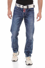 CD709 Men's Straight Fit Jeans with Extravagant Wash