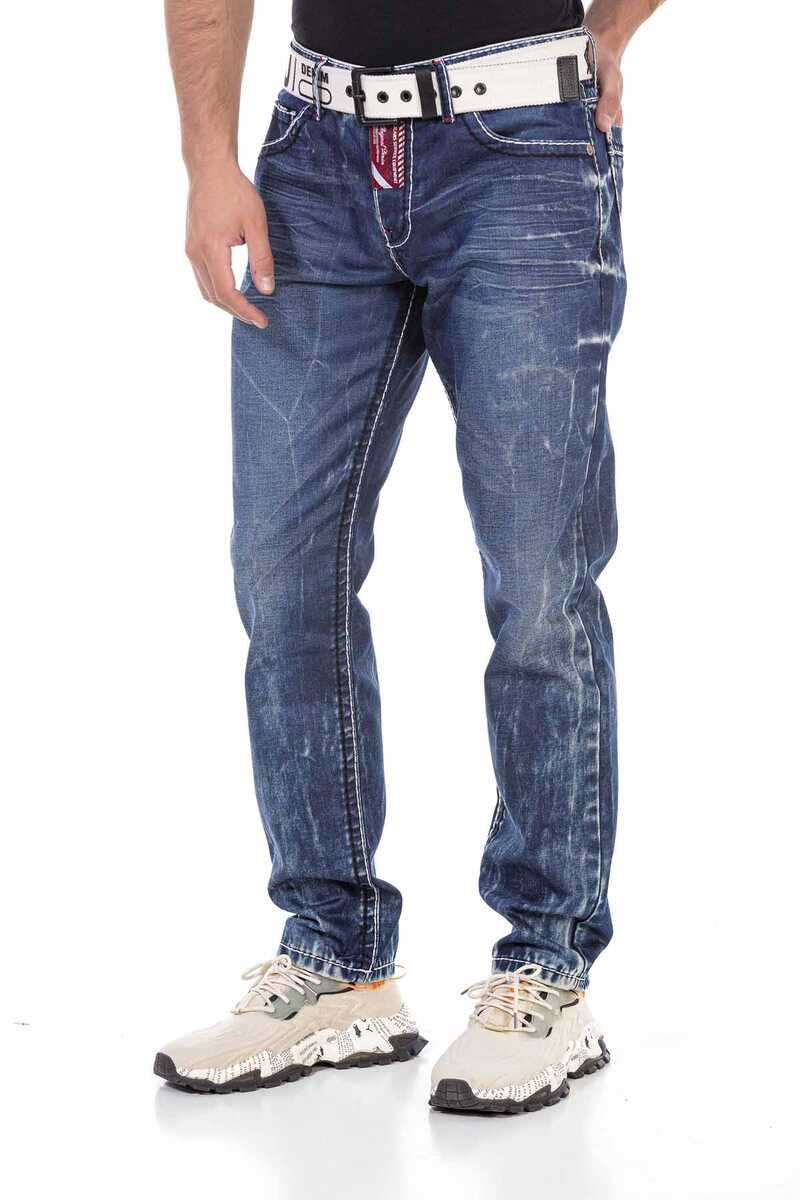CD709 Men's Straight Fit Jeans with Extravagant Wash