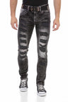 CD713 Men's straight fit jeans in a destroyed look with belt