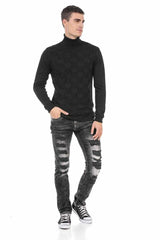 CD713 Men's straight fit jeans in a destroyed look with belt