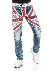 CD714 Men's Jeans with Flag Motif