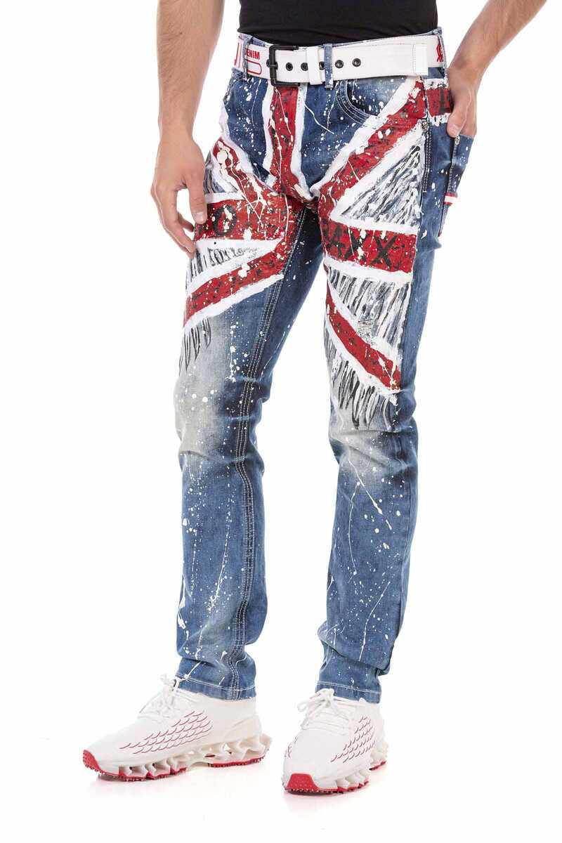 CD714 Men's Jeans with Flag Motif