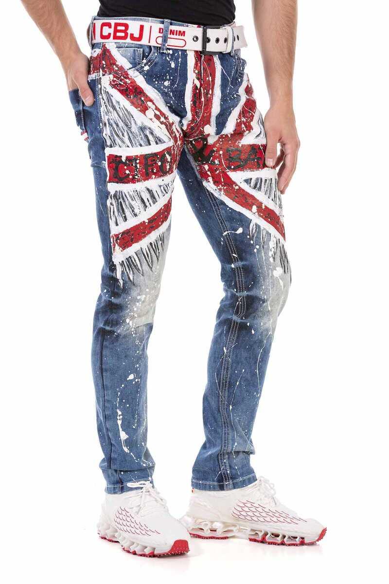 CD714 Men's Jeans with Flag Motif