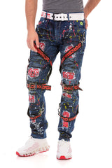 CD716 Men's biker jeans leisure trousers in a special design with colorful rivets