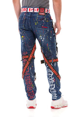 CD716 Men's biker jeans leisure trousers in a special design with colorful rivets