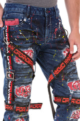 CD716 Men's biker jeans leisure trousers in a special design with colorful rivets