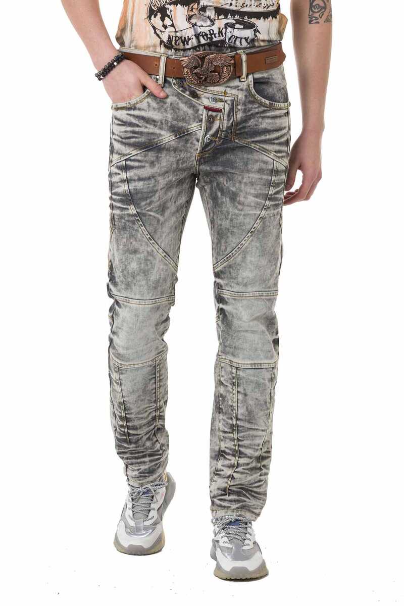 CD718 Men's straight jeans with wide decorative seams