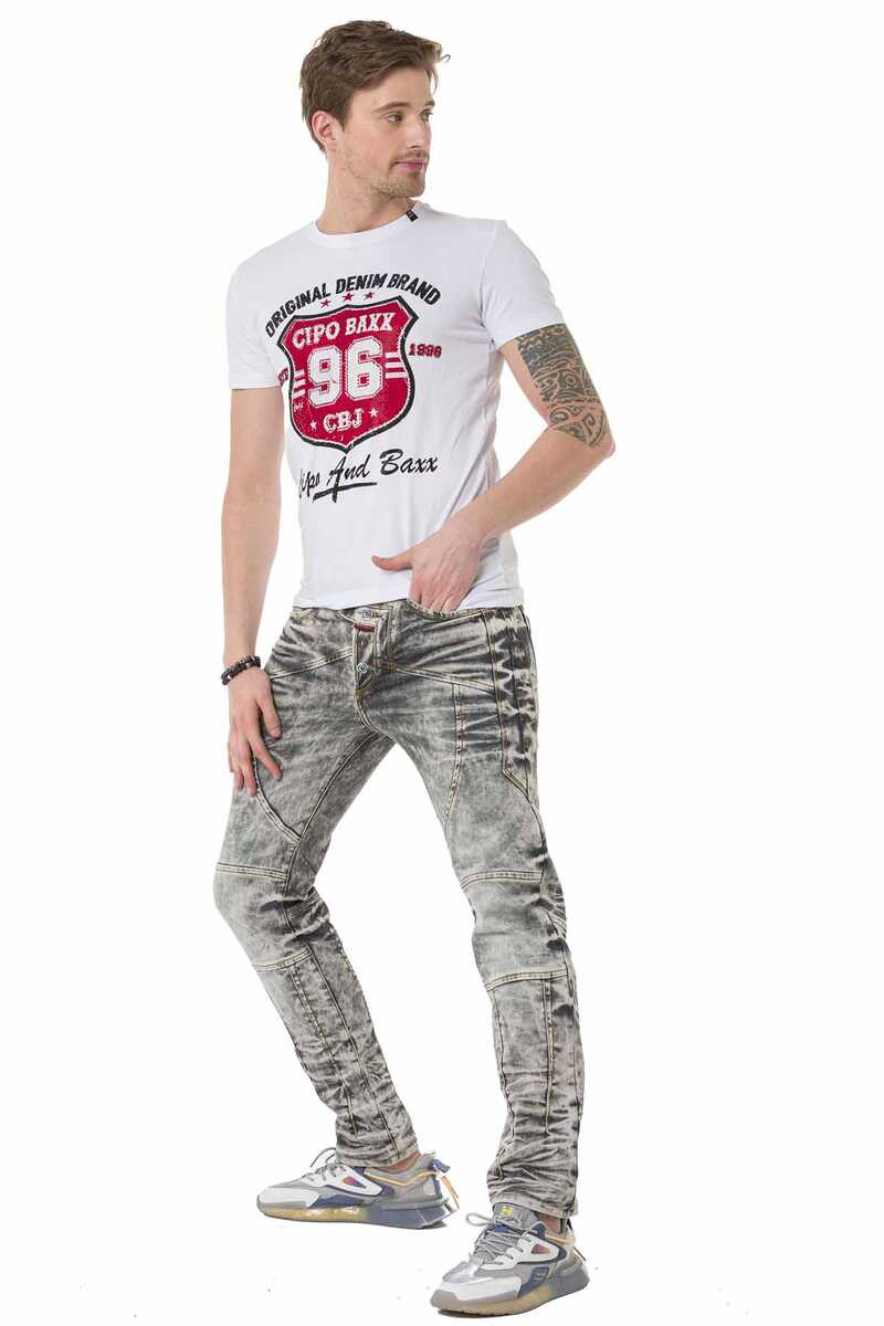 CD718 Men's straight jeans with wide decorative seams