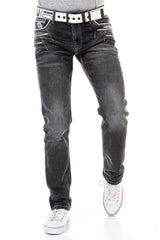 CD719 Men's Straight Jeans with Contrast Stitching