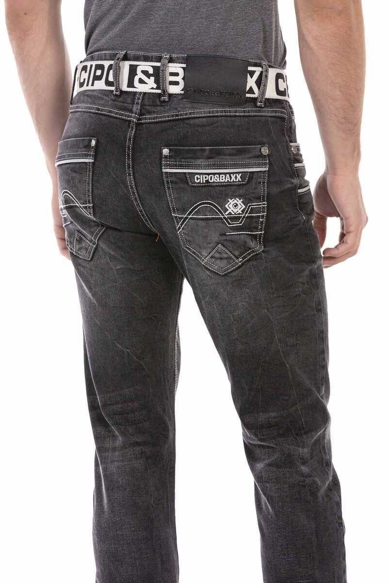 CD719 Men's Straight Jeans with Contrast Stitching