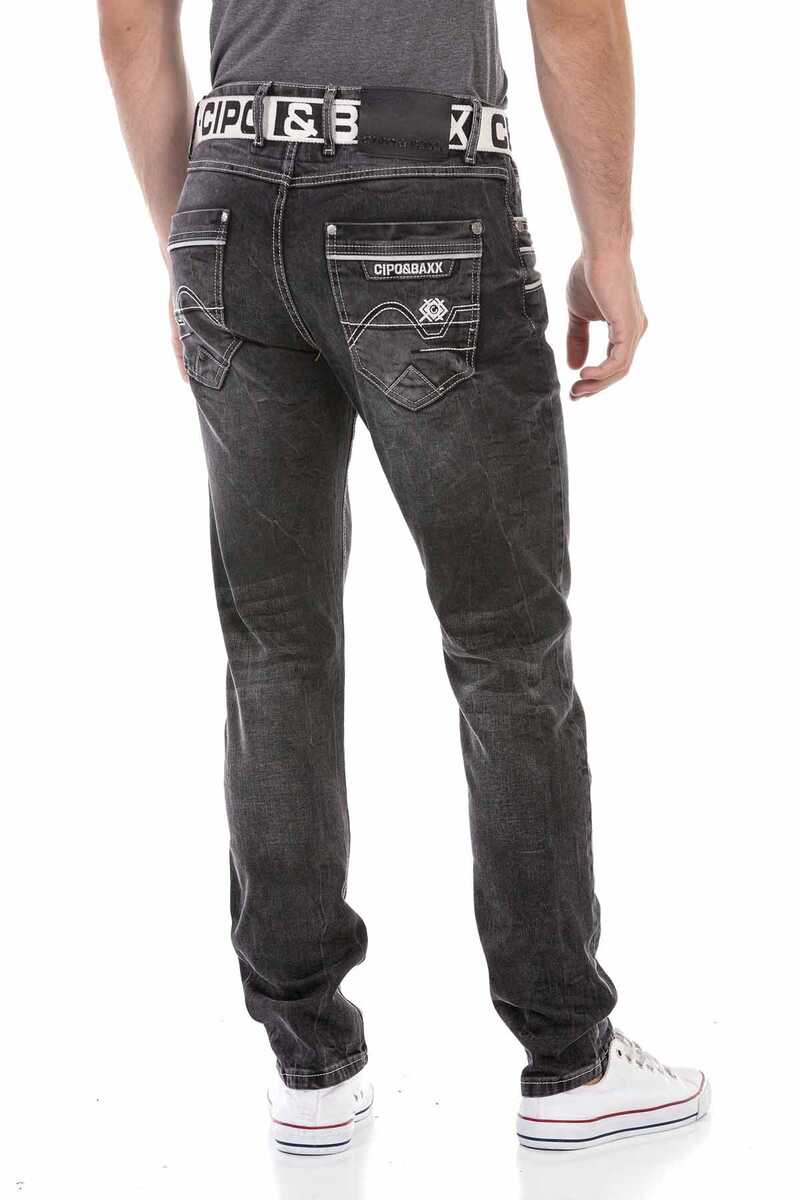 CD719 Men's Straight Jeans with Contrast Stitching