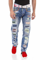 CD720 Men's Straight Jeans with Colourful Destroyed Details