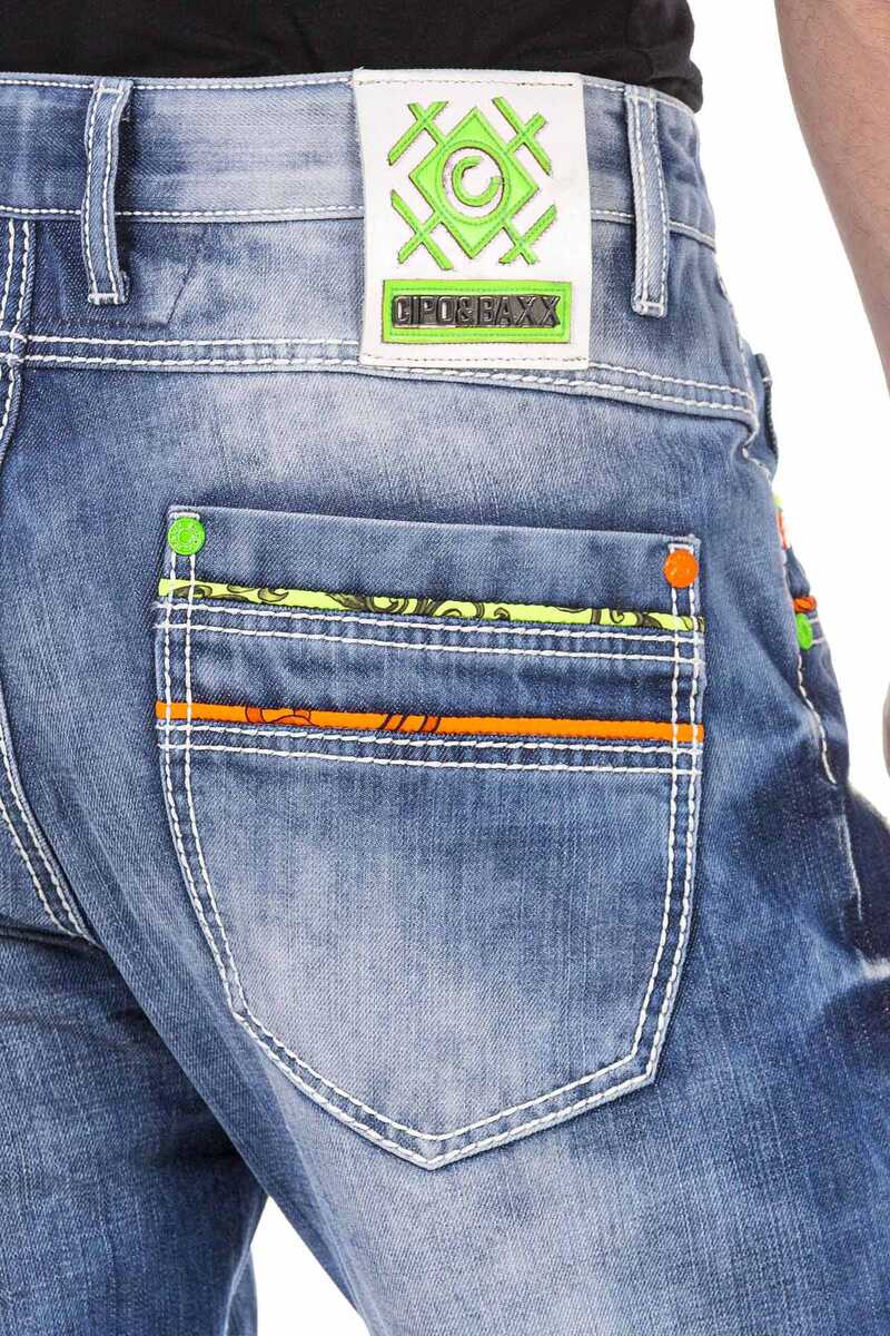 CD720 Men's Straight Jeans with Colourful Destroyed Details