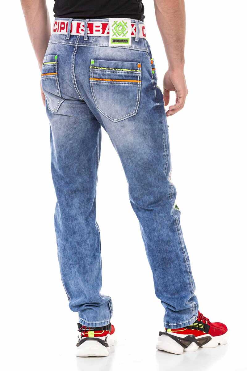 CD720 Men's Straight Jeans with Colourful Destroyed Details