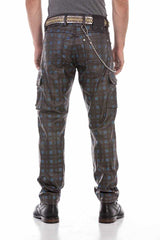 CD721 Men's straight jeans with a casual check pattern