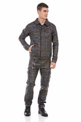 CD721 Men's straight jeans with a casual check pattern