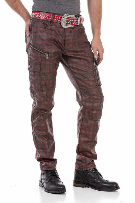 CD721 Men's straight jeans with a casual check pattern