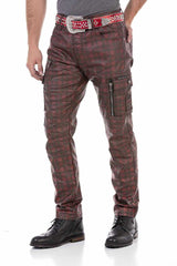 CD721 Men's straight jeans with a casual check pattern