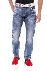 CD723 Men's comfortable jeans with trendy decorative elements