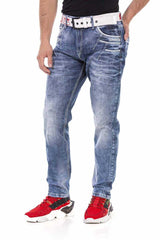 CD723 Men's comfortable jeans with trendy decorative elements