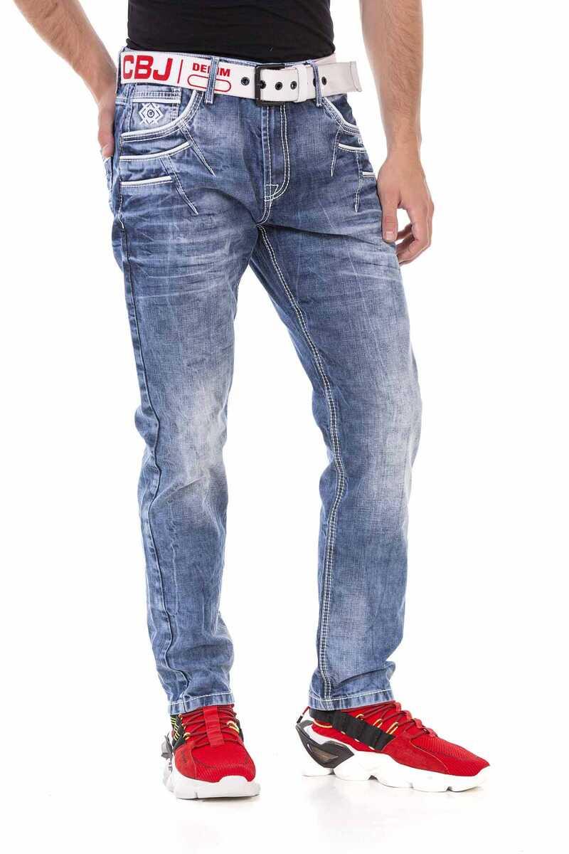 CD723 Men's comfortable jeans with trendy decorative elements