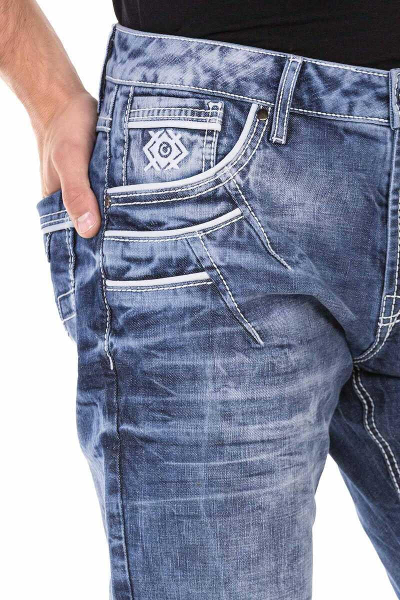 CD723 Men's comfortable jeans with trendy decorative elements