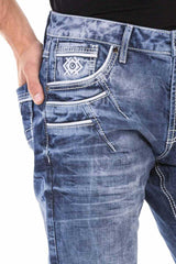 CD723 Men's comfortable jeans with trendy decorative elements
