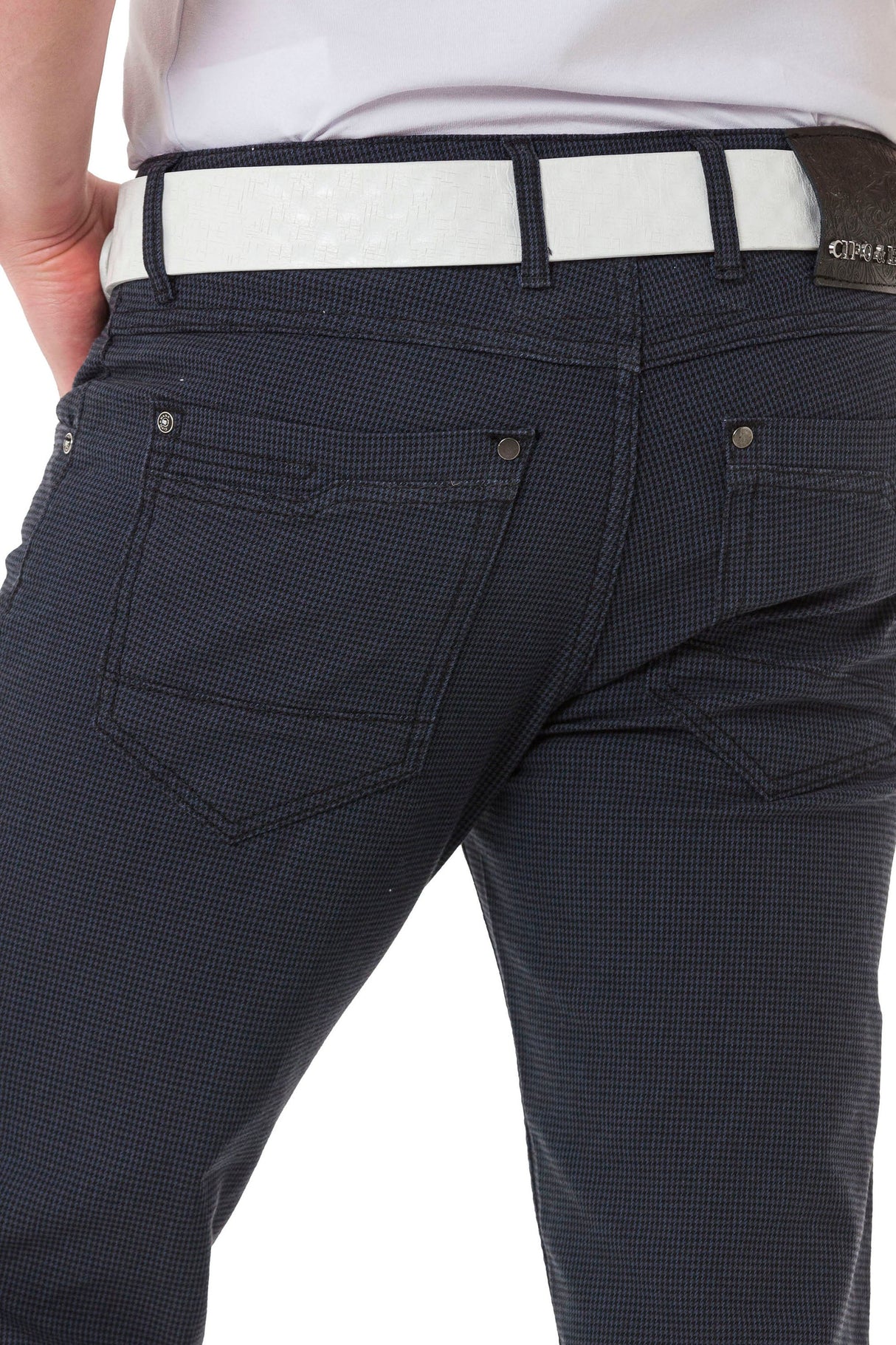 CD724 Men's basic trousers with a subtle check pattern
