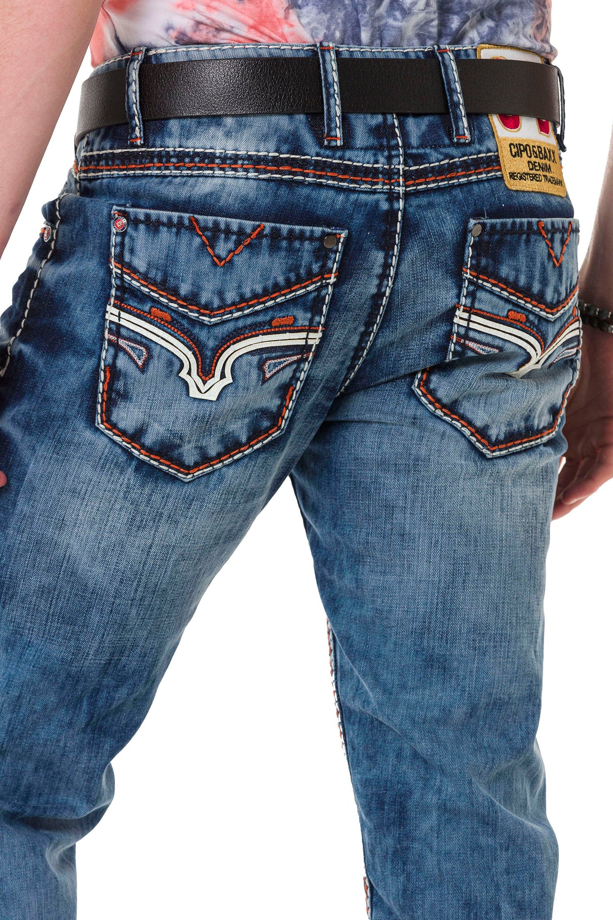 CD729 Men's Slim-Fit Jeans with Pocket Embroidery