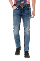 CD729 Men's Slim-Fit Jeans with Pocket Embroidery