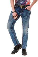 CD729 Men's Slim-Fit Jeans with Pocket Embroidery
