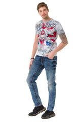 CD729 Men's Slim-Fit Jeans with Pocket Embroidery