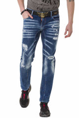 CD781 men's straight jeans in a fashionable destroyed look