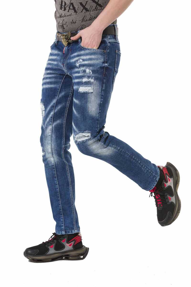CD781 men's straight jeans in a fashionable destroyed look
