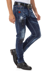 CD783 Men's Slim Fit Jeans – Denim with paint splatters