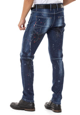 CD783 Men's Slim Fit Jeans – Denim with paint splatters