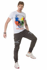 CD786 Men's cargo trousers with trendy brand lettering