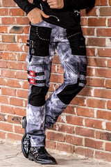 CD805 Men's Regular Fit Biker Jeans with Faux Leather Patch