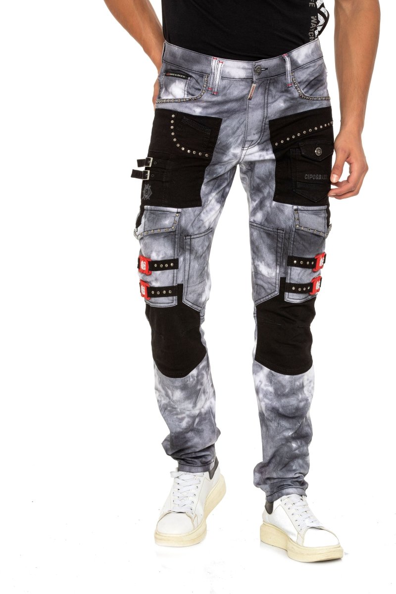 CD805 Men's Regular Fit Biker Jeans with Faux Leather Patch
