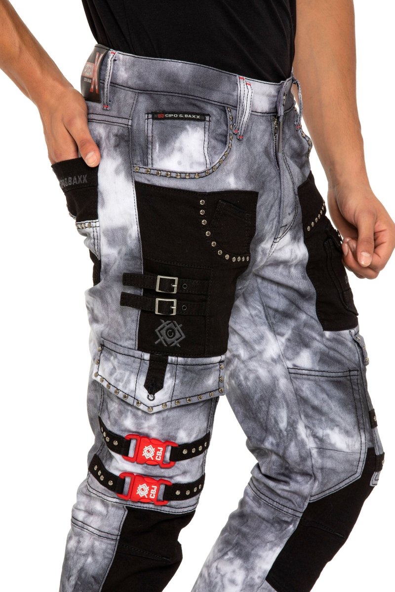 CD805 Men's Regular Fit Biker Jeans with Faux Leather Patch