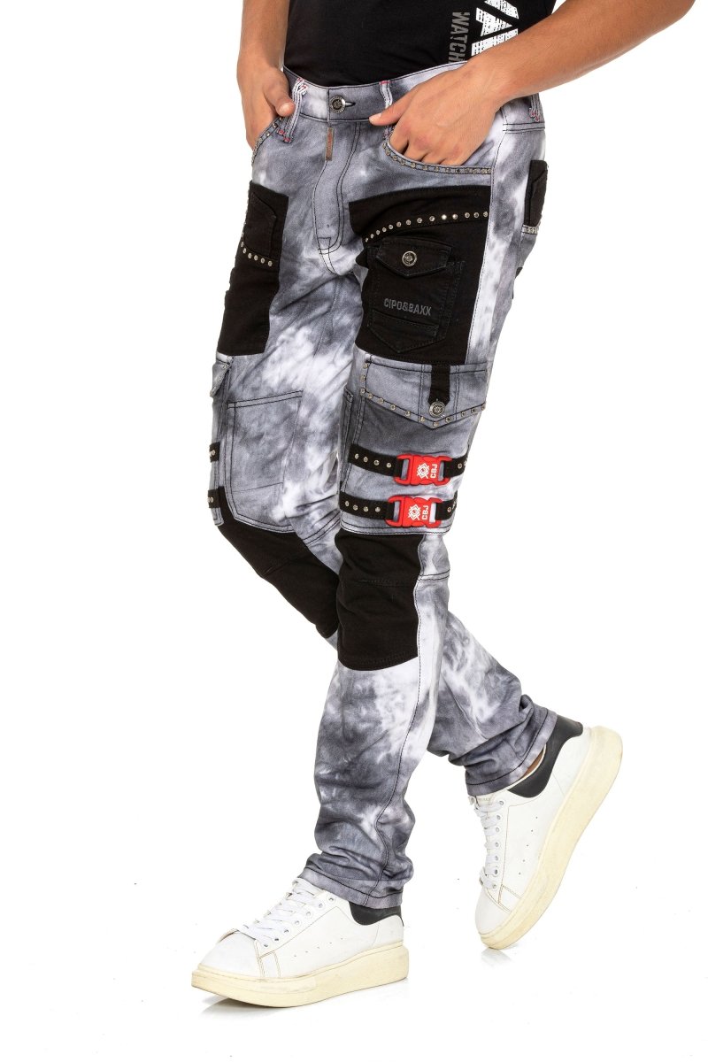 CD805 Men's Regular Fit Biker Jeans with Faux Leather Patch