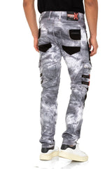 CD805 Men's Regular Fit Biker Jeans with Faux Leather Patch