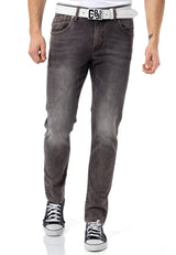 CD811 Men's straight jeans with trendy decorative stitching