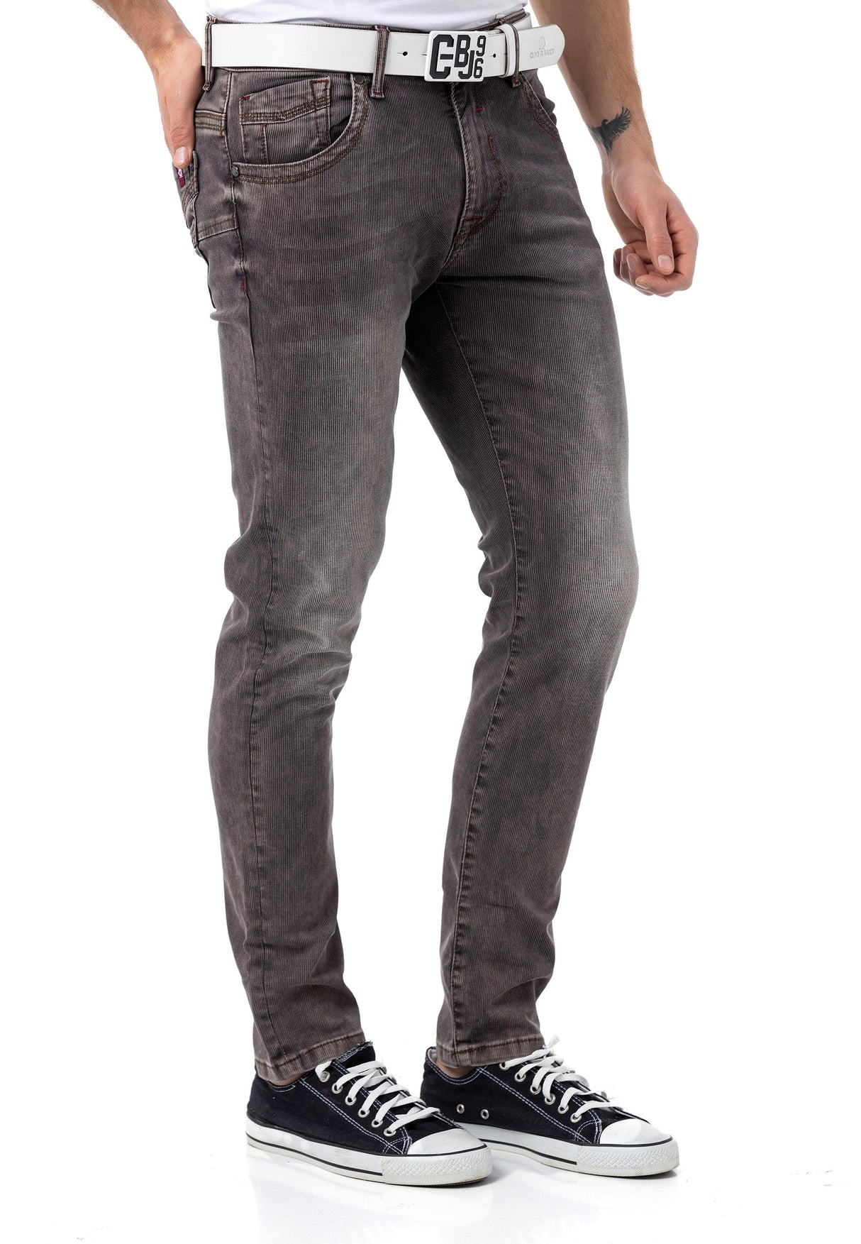 CD811 Men's straight jeans with trendy decorative stitching