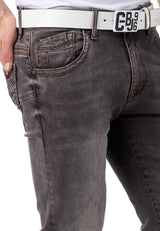 CD811 Men's straight jeans with trendy decorative stitching