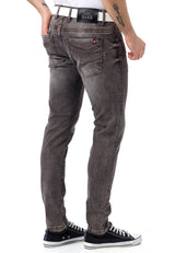 CD811 Men's straight jeans with trendy decorative stitching