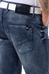 CD811 Men's straight jeans with trendy decorative stitching