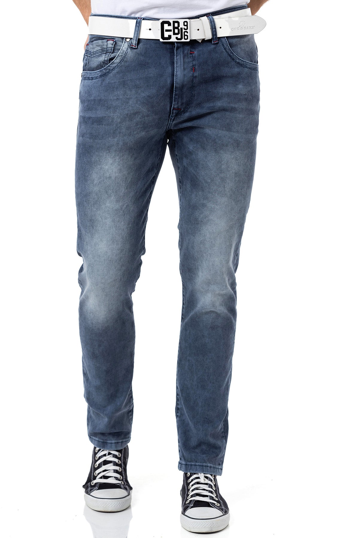 CD811 Men's straight jeans with trendy decorative stitching