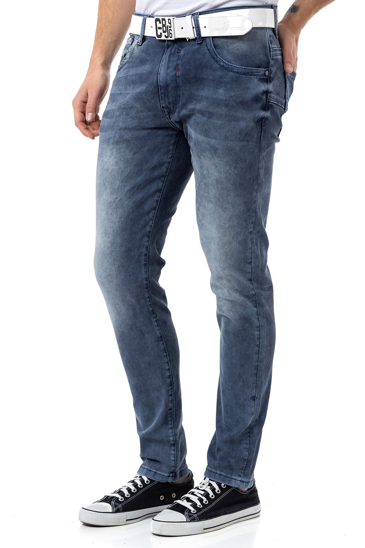 CD811 Men's straight jeans with trendy decorative stitching