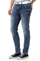 CD811 Men's straight jeans with trendy decorative stitching